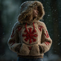 Comstylish Women's Vintage Viking Celtic Knot Vegvisir Rune Plush Hoodie