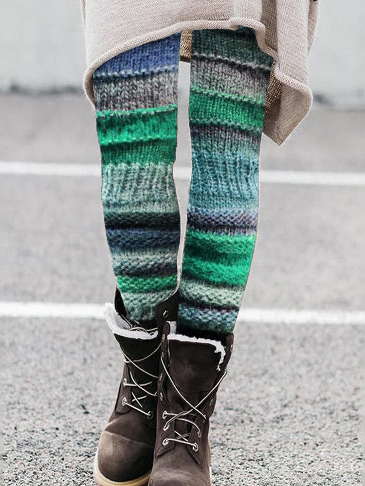 Vintage Colorblock Patchwork Cozy Knit Leggings elevenforest