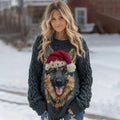 Vintage Cozy Cute German Shepherd Puppy Christmas Chunky Knit Sweater artswardrobe