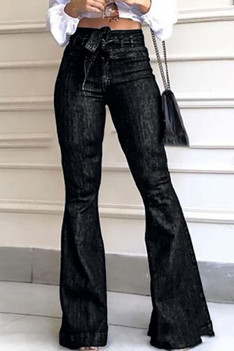 Patchwork Mid Waist Boot Cut Denim Jeans