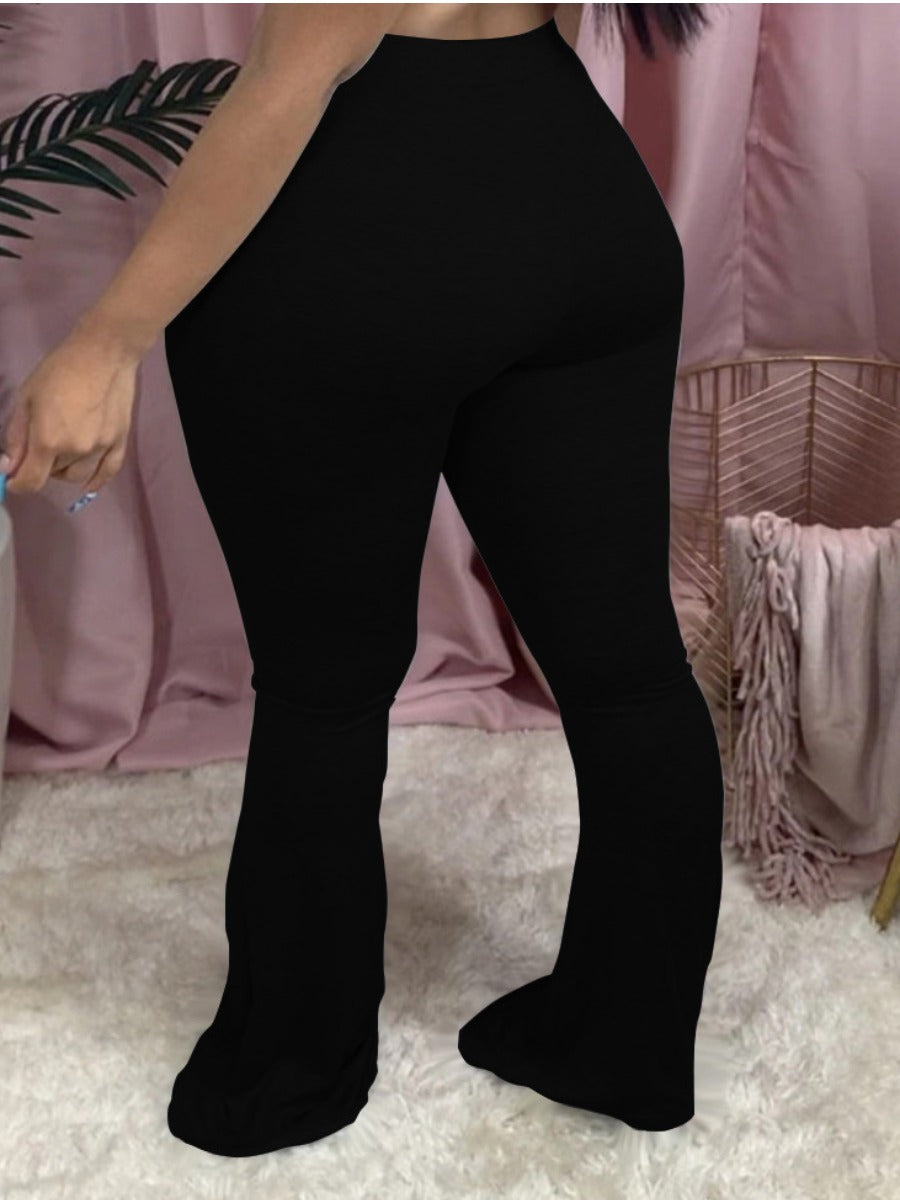 High Waist Flared Stretchy Pants ’s Color Full Length Trousers Home Style
