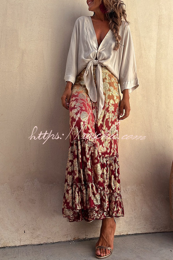 Summer Harvest Golden Gradient Elastic Waist Maxi Skirt
