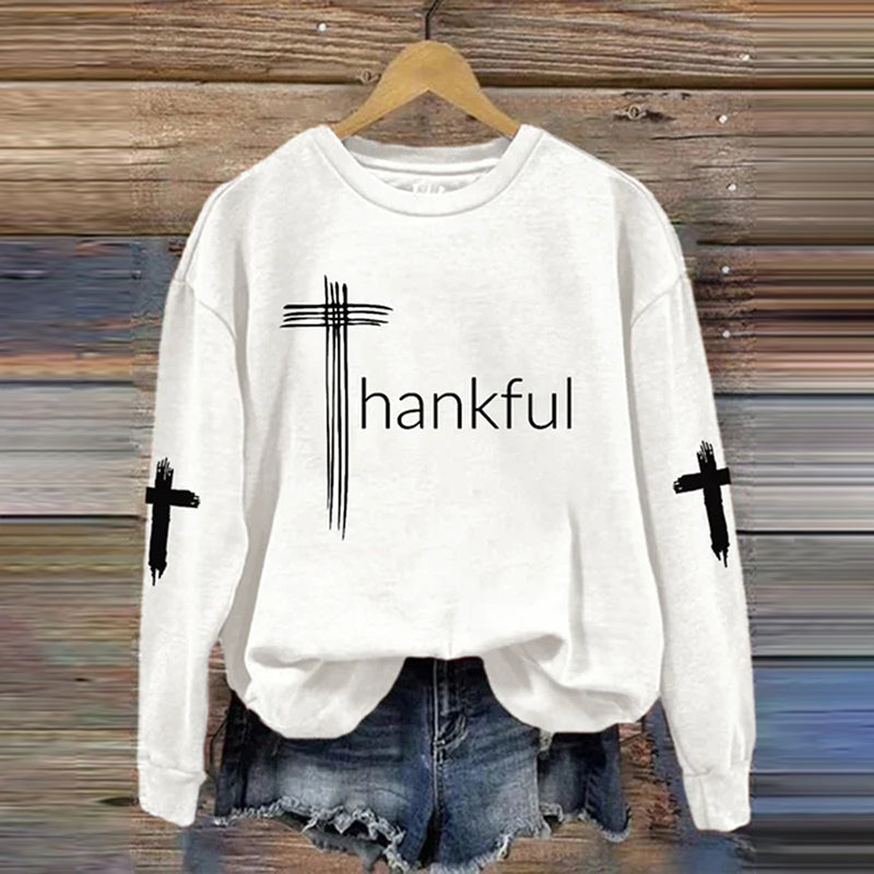 Thanksgiving THANKFUL Cross Casual Sweatshirt artswardrobe