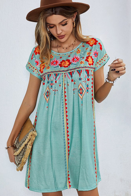 Embroidered Mini Dress Green