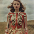 Women's Vintage Skull Ribs Pattern Knit Sweater Cardigan artswardrobe