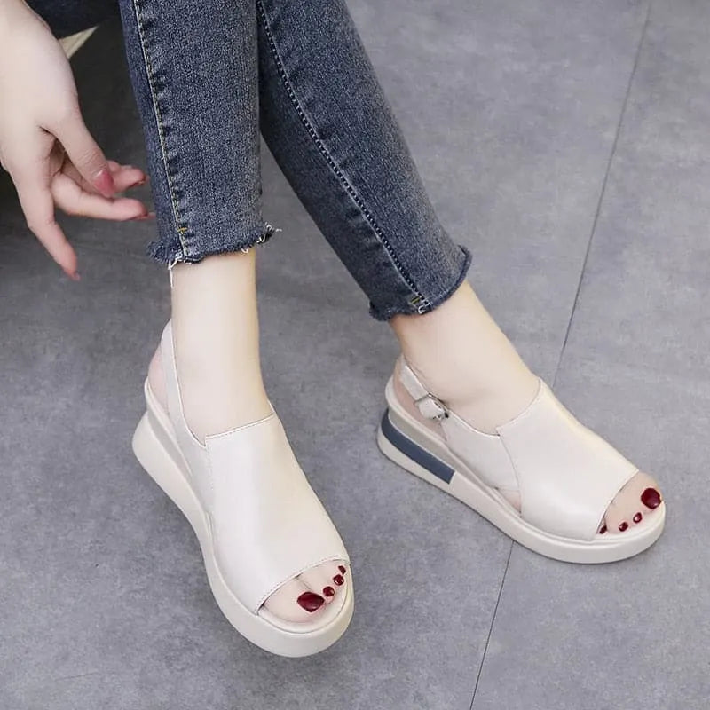 Wedge Shoes for Sandals Color Open Toe High Heels Buckle Strap Female Sandalias