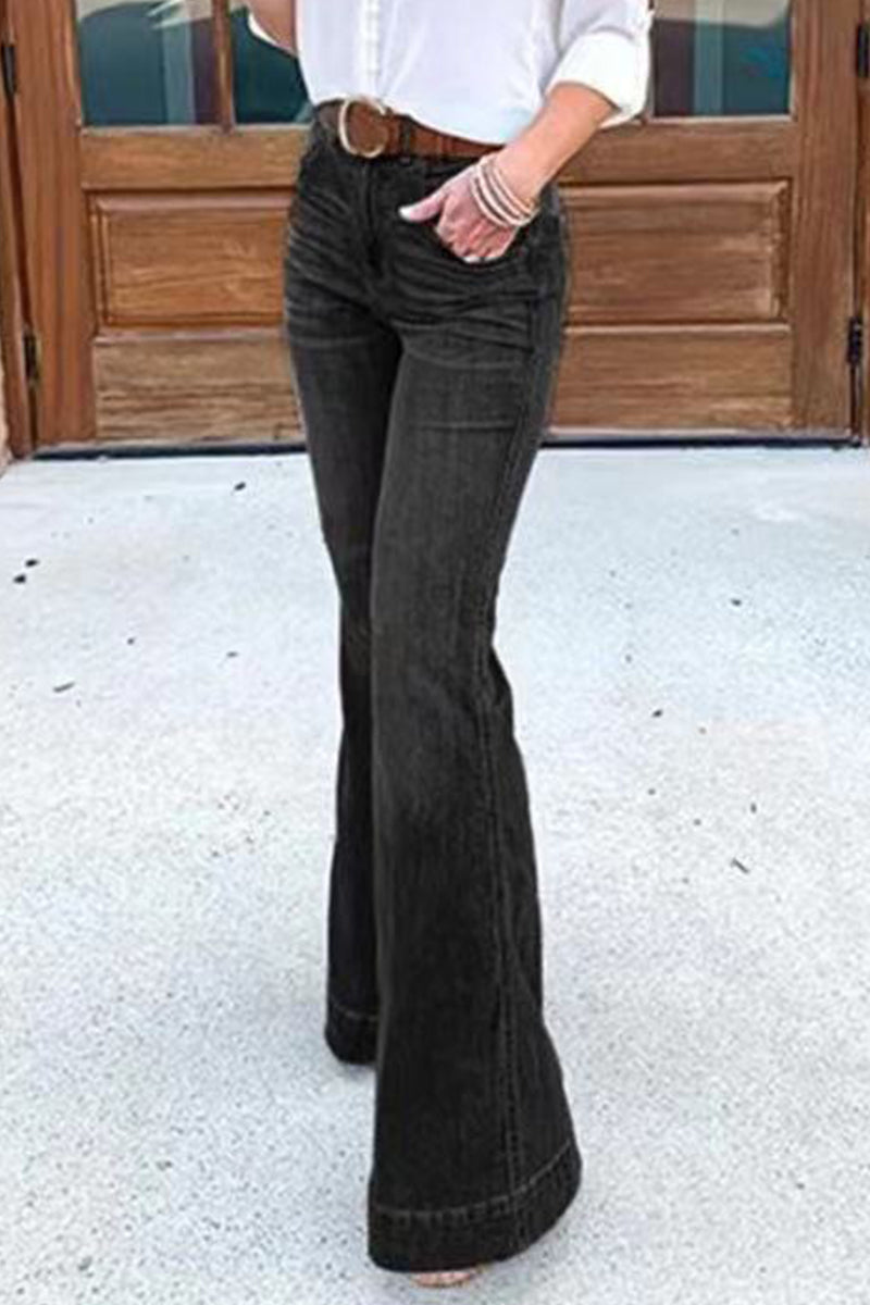 Patchwork Boot Cut Denim Jeans(3 Colors)