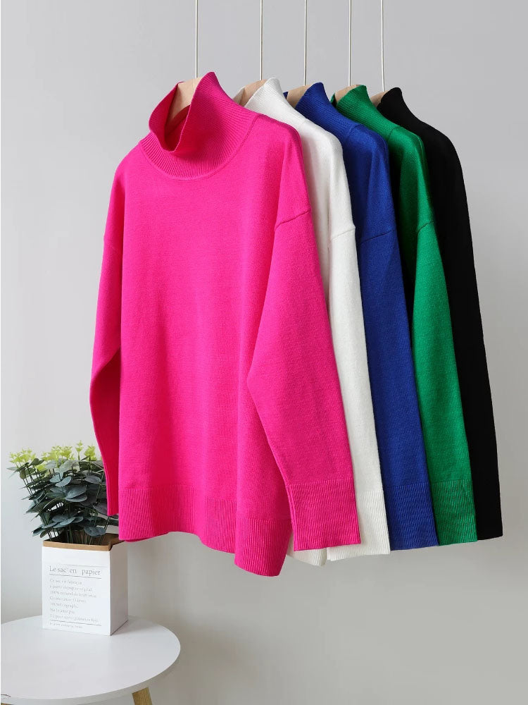 Rose Red Autumn Winter ’s Sweater Pullover Basic Green Turtleneck Jumper Knitted Sweaters for