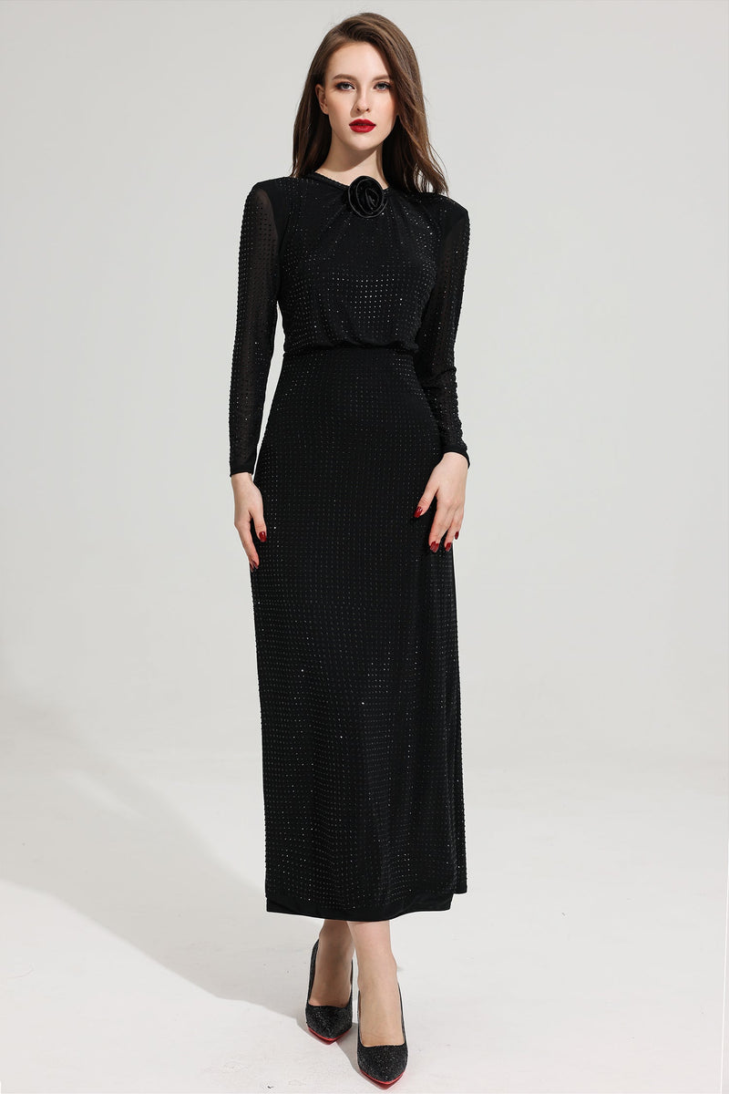 Rhinestone Stand Collar Mermaid Maxi Dress