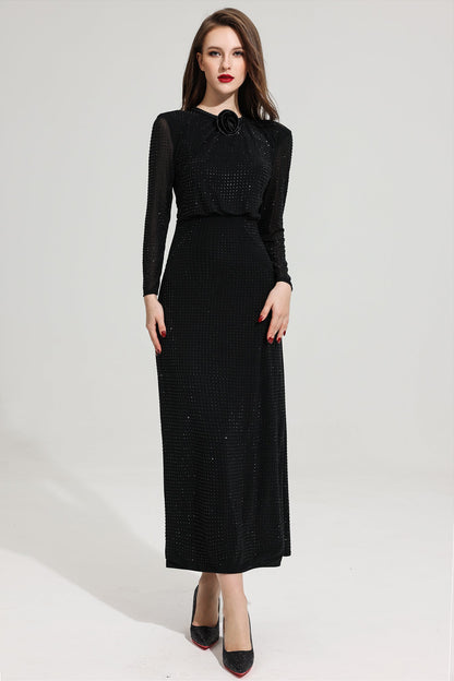 Rhinestone Stand Collar Mermaid Maxi Dress