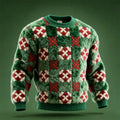 Comstylish Christmas Snowflake Plaid Embroidered Design Men's Crew Neck Flannel Sweatshirt
