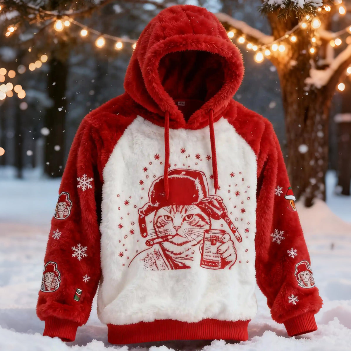 Comstylish Men's Grumpy Cat Pattern Plush Hoodie
