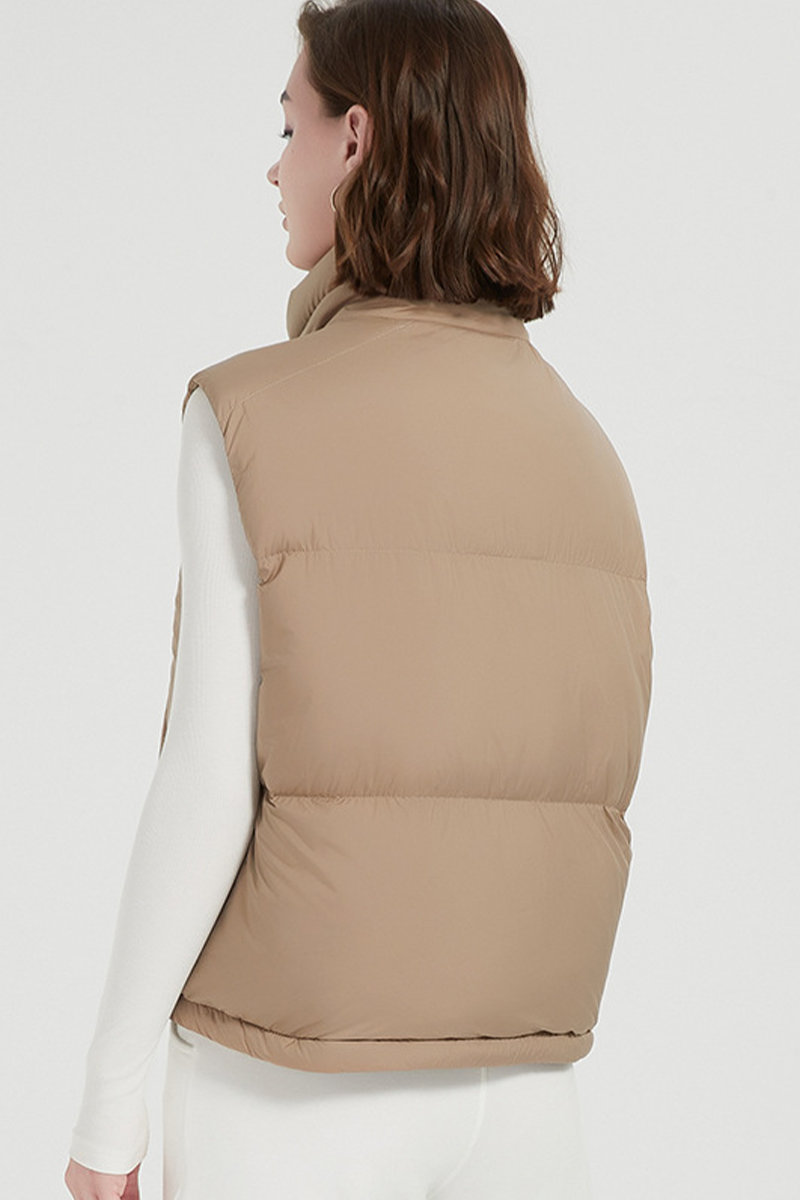 Daily Pocket Zipper White Duck Down Mandarin Collar Waistcoats(down Content 86%~90%)