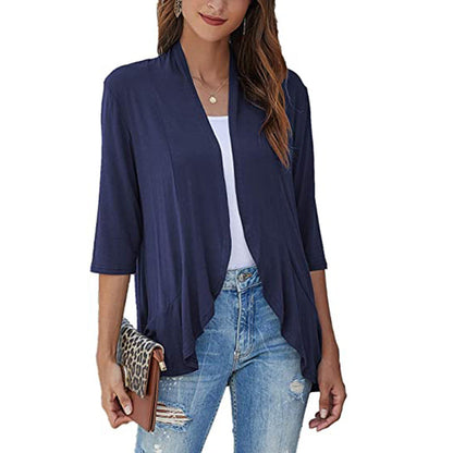 Clothing Autumn Color Cardigan 3/4 Sleeve Ruffle Top