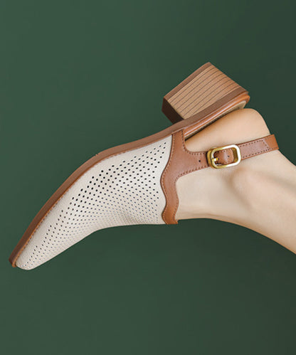Style Apricot Sandals Chunky Sheepskin Hollow Out Pointed Toe Ap1006