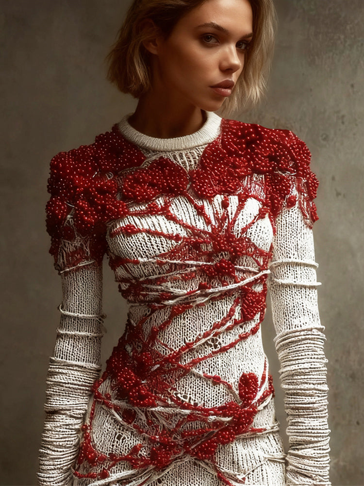 Halloween Blood Beads & Bandage Art Women's Knit Mini Dress artswardrobe