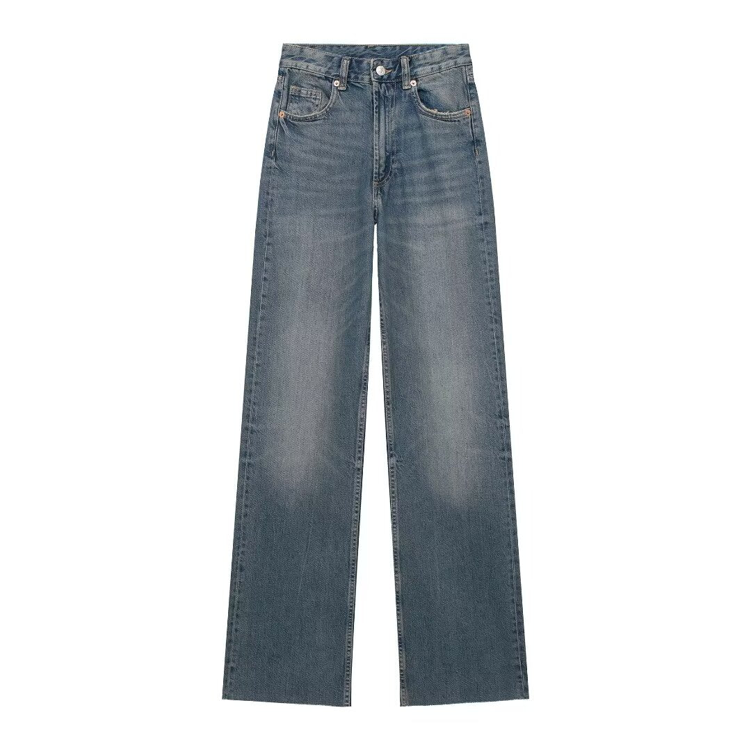 Fall Clothing Wide Leg Mid Waist Long Jeans – High Waisted Denim Pants