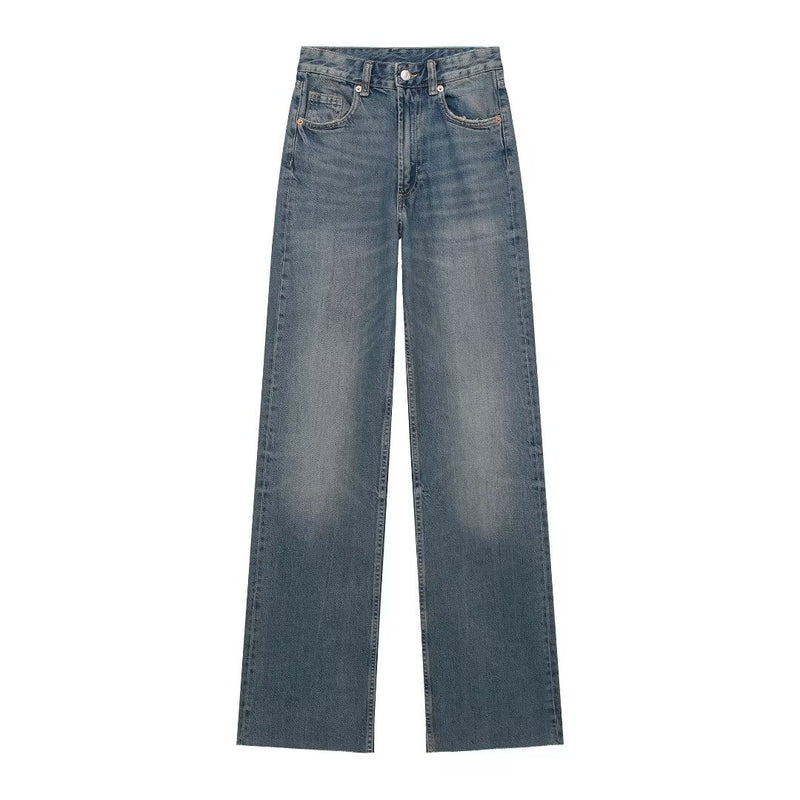 Fall Clothing Wide Leg Mid Waist Long Jeans – High Waisted Denim Pants