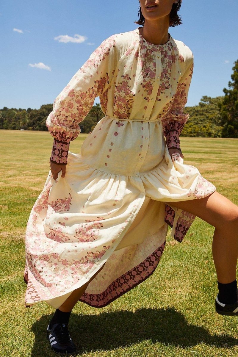 Delia Printed Long Sleeves Maxi Dress