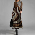 Elegant Pleated Patchwork Contrasting Color Round Neck Midi Dress elevenforest