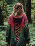 Women's Celtic Knot Retro Rainbow Chunky Knit Hooded Cardigan elevenforest