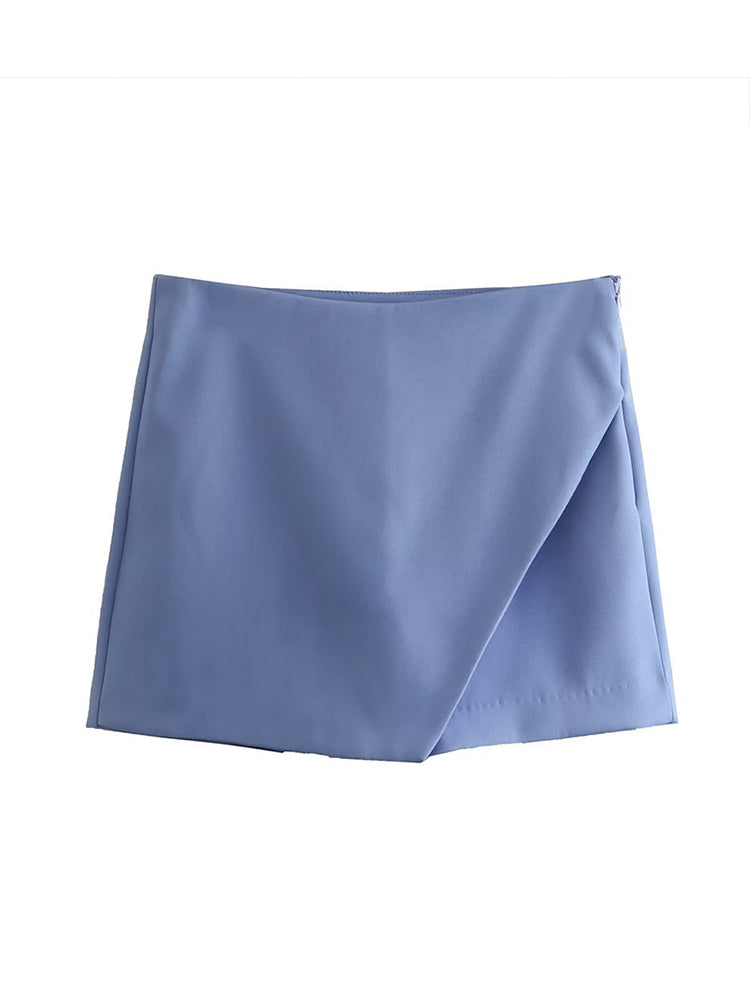 New Candy Color Asymmetrical Shorts Skirts Lady Zipper Fly Pockets Hot Shorts Pantalone