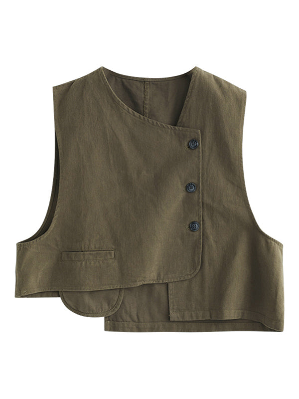 Asymmetric Color Buttoned Vest Top