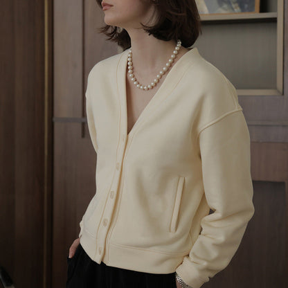Autumn Winter Classic French V Neck Sweater Cardigan Retro Affordable Hong Kong Pure Cotton Comfortable Niche High End Top