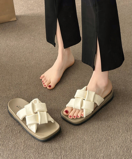 Beige French Platform Slide Sandals Peep Toe Ap1053