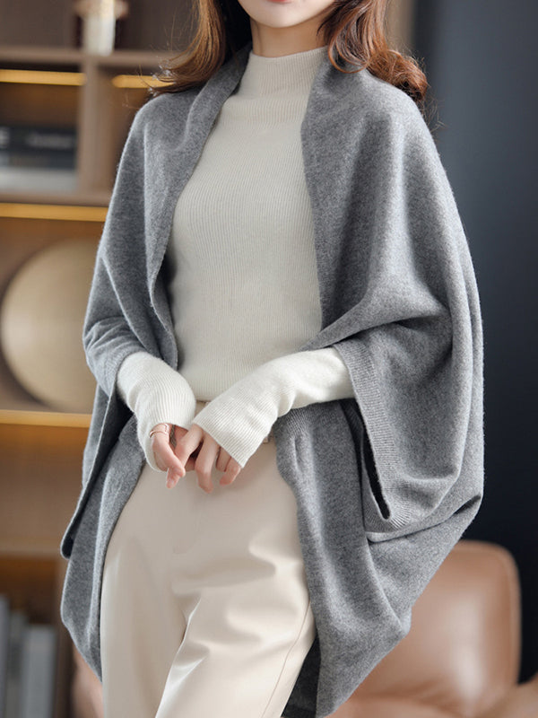 Urban Wool Loose Color Batwing Sleeves Cape Cardigan Tops