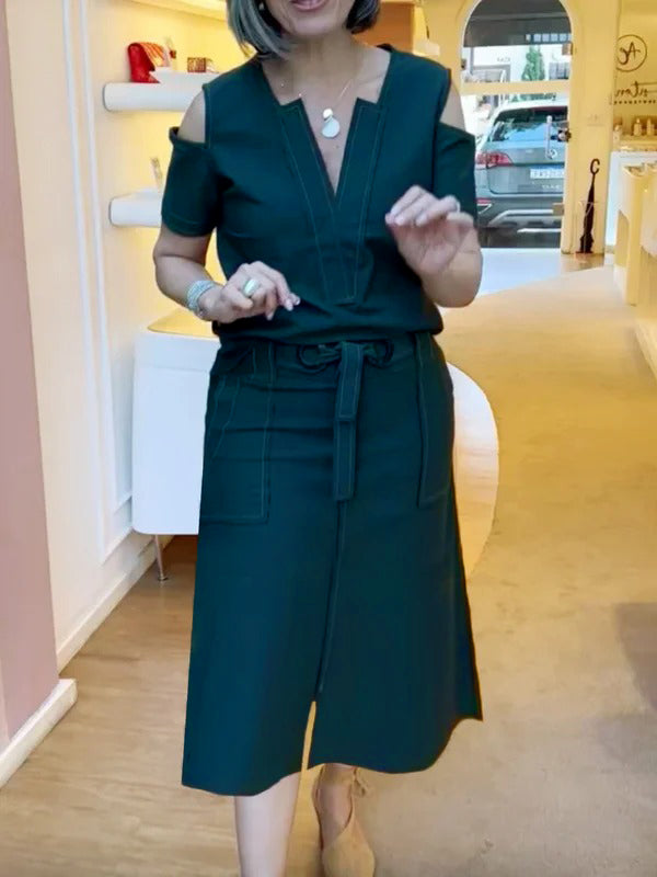 High Waisted Loose Split-front Split-joint Tied Waist Skirts