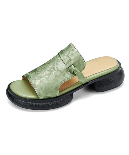 Chinese Style Green Splicing Platform Slide Sandals Peep Toe Oi074