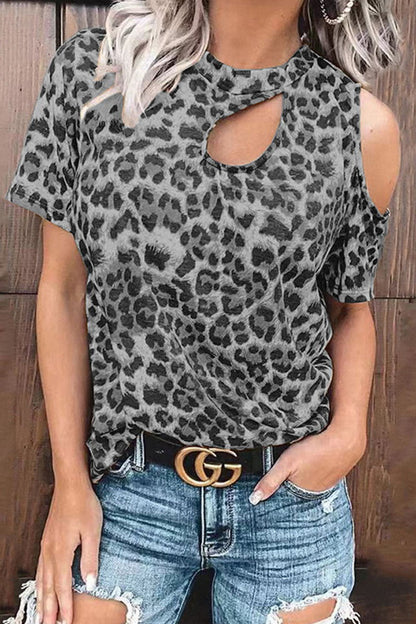 Street Leopard Split Joint O Neck T-shirts