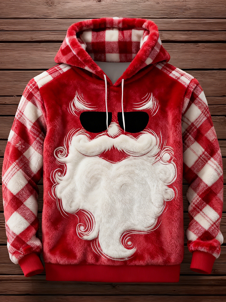Comstylish Christmas Retro Santa Claus Men's Hooded Flannel Sweatshirt