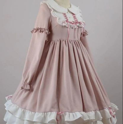 Japanese Kawaii Peter Pan Collar Lolita Dresses Patchwork Bowknot Ruffles Sweet Vestido Princess Party Femme Robe
