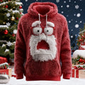 Comstylish Men's Fun Angry Santa Claus Snowflake Pattern Plush Hoodie