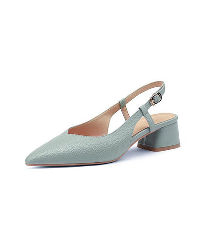 Blue Chunky Cowhide Leather Comfy Splicing Sandals Pointed Toe Ap1003