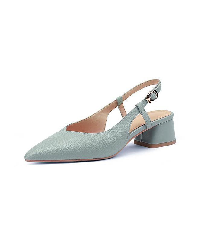 Blue Chunky Cowhide Leather Comfy Splicing Sandals Pointed Toe Ap1003