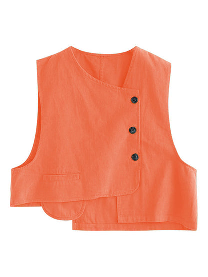 Asymmetric Color Buttoned Vest Top