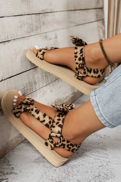 Leopard Bow Thick Sole Sandals