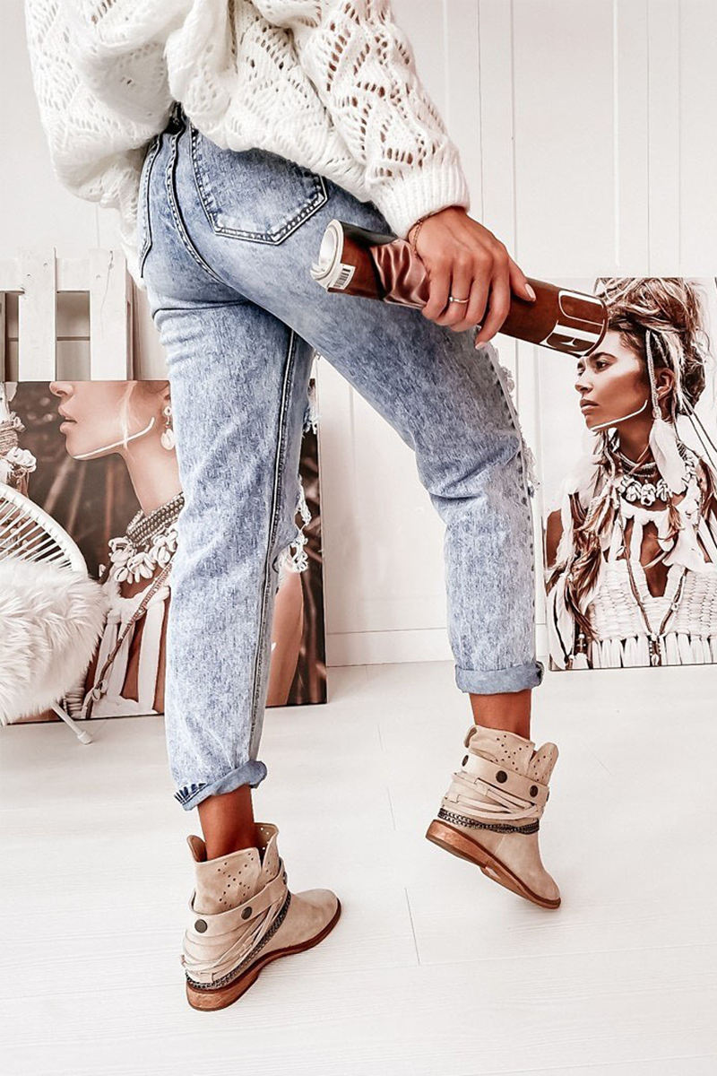 Street Ripped Hollowed Out Regular Jeans