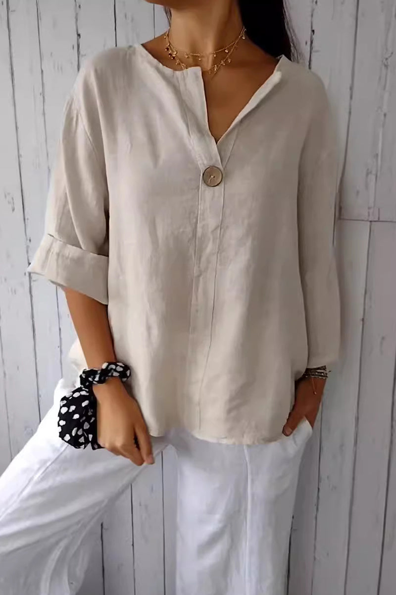 Daily Color Buttons V Neck T-shirts