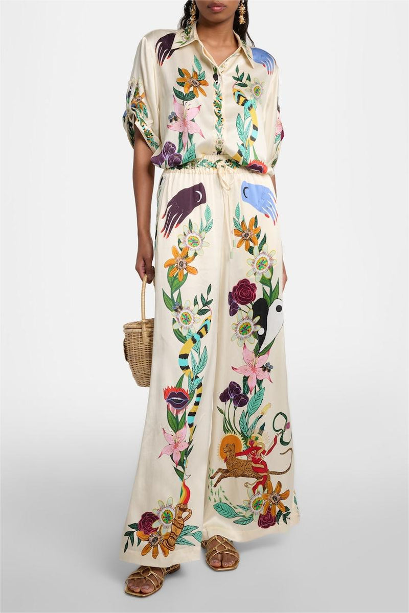 Animal Print Blouse ?mid Waist Wide Leg Pants Set