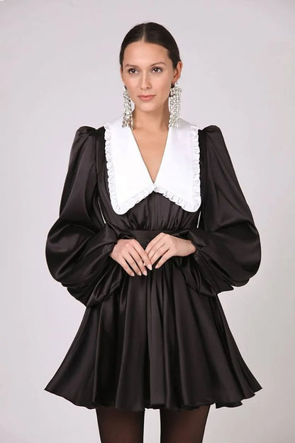 Milena V-neck Lantern Sleeve Mini Dress