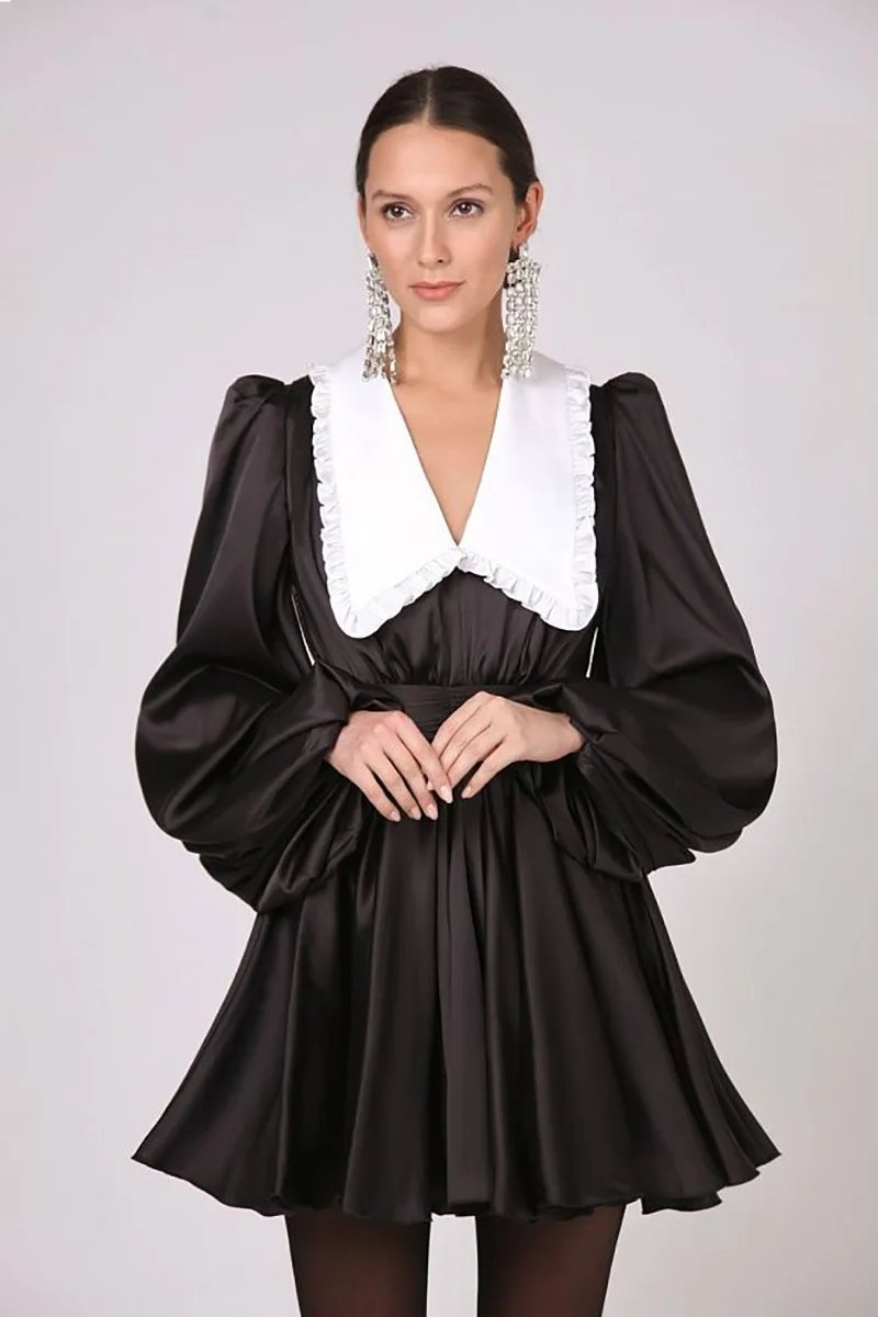 Milena V-neck Lantern Sleeve Mini Dress