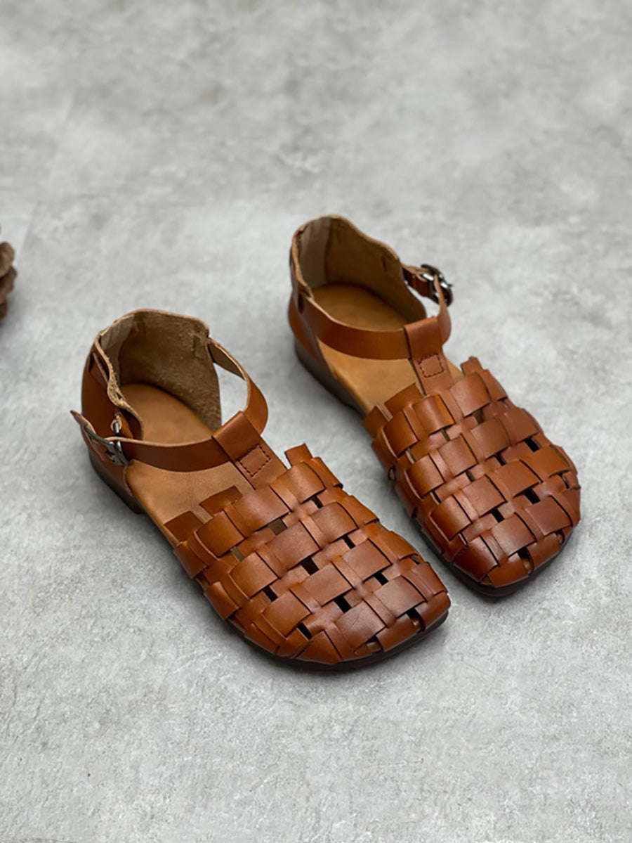 Summer Leather Weave Low Heel Sandals Cc004