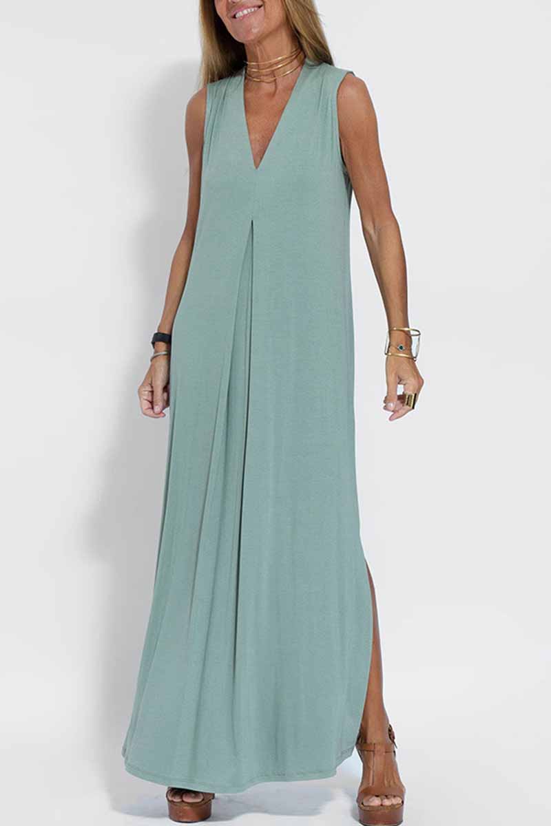 Street Patchwork V Neck Vest Dress Dresses(4 Colors)