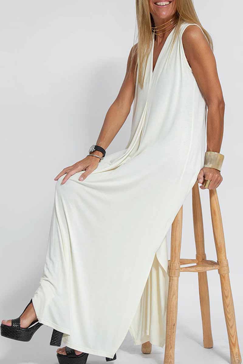 Street Patchwork V Neck Vest Dress Dresses(4 Colors)