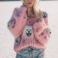 Fuzzy Samoyed Dog Felt Cozy Knit Sweater elevenforest