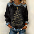 Comstylish Women's Retro Gold Christmas Tree Print Sweatshirt